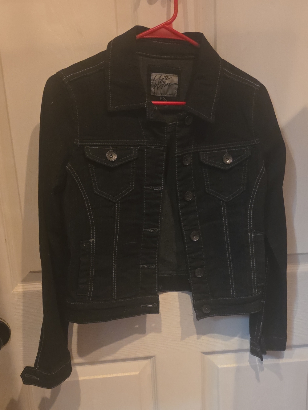 Black Women's Denim Jacket - Classic Button Front
